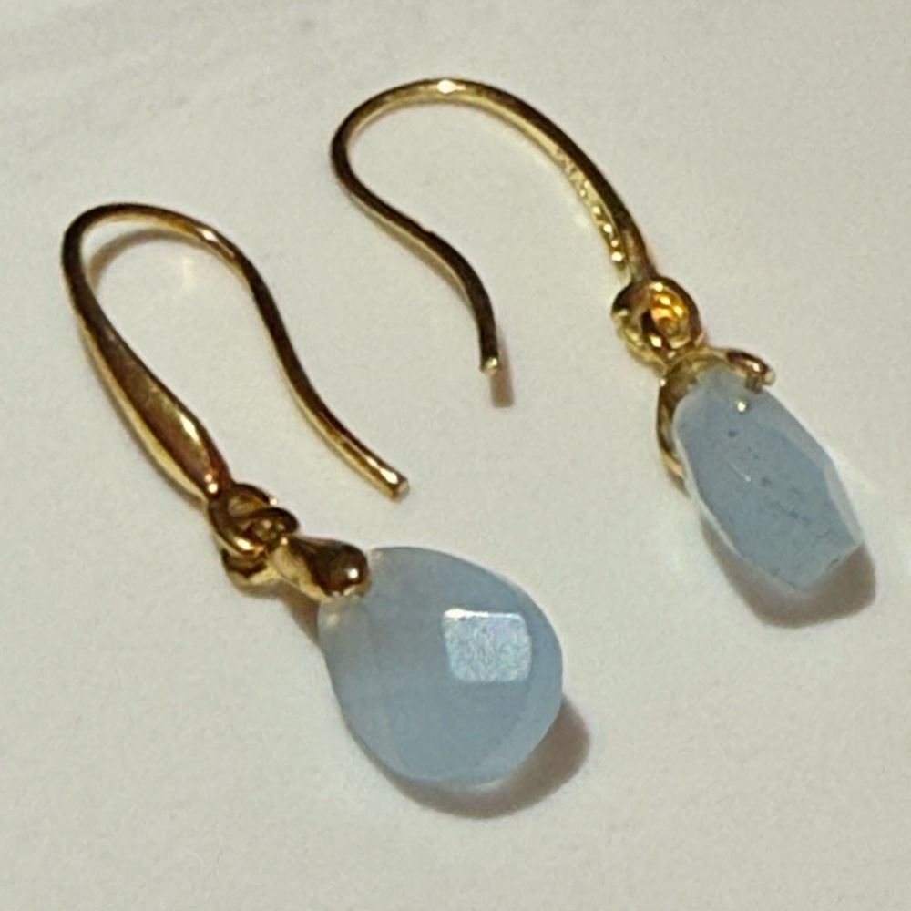 Elegant Gold and Light Blue Teardrop Earrings
